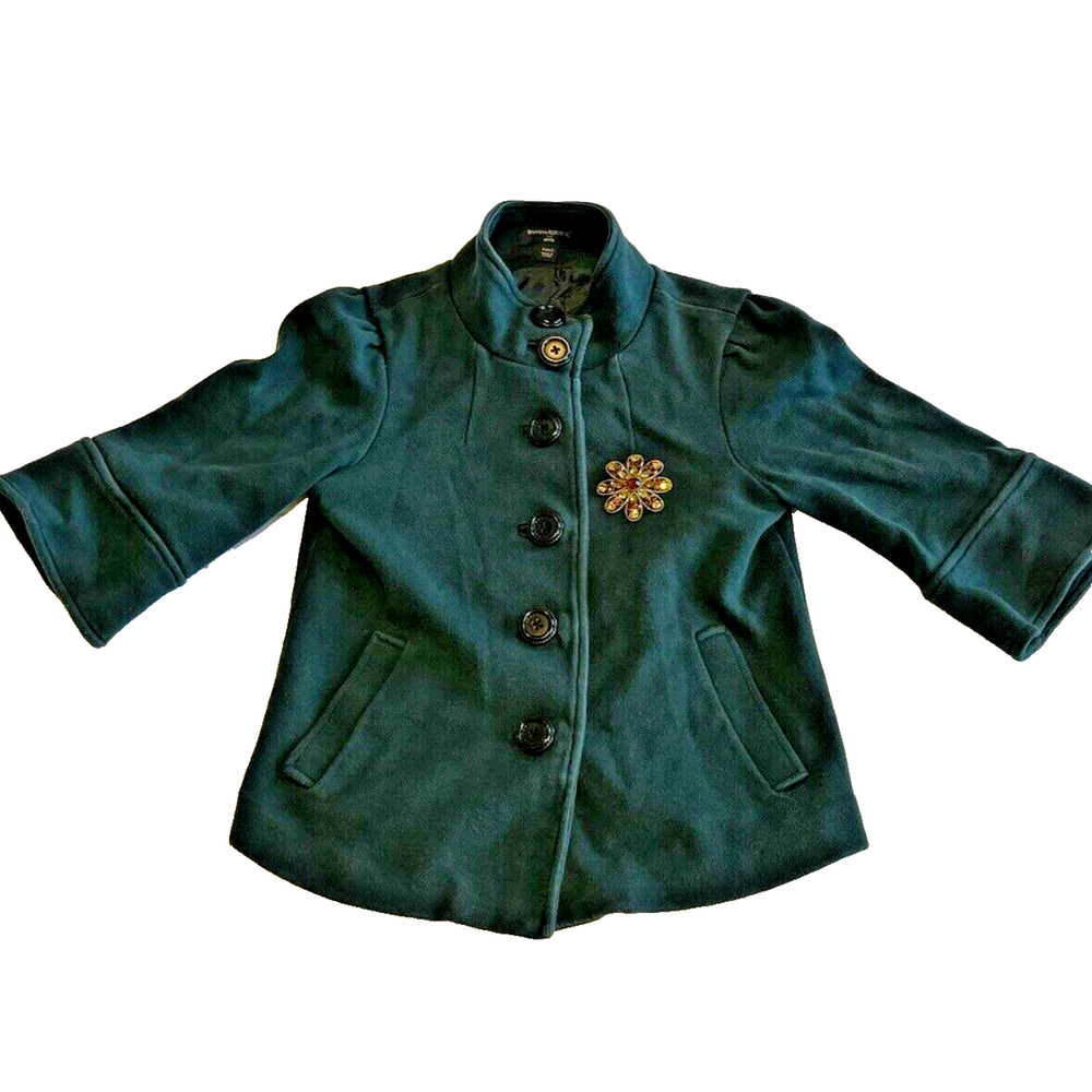 Banana Republic Women Blazer SZ XXSP Green Open Front Jacket Amber Brooch 54023